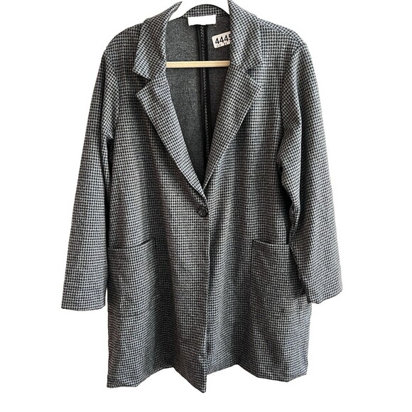 Philosophy Plaid Check Duster Jacket Coat Size 1X  XL Gray Black Classic Long - Picture 1 of 6